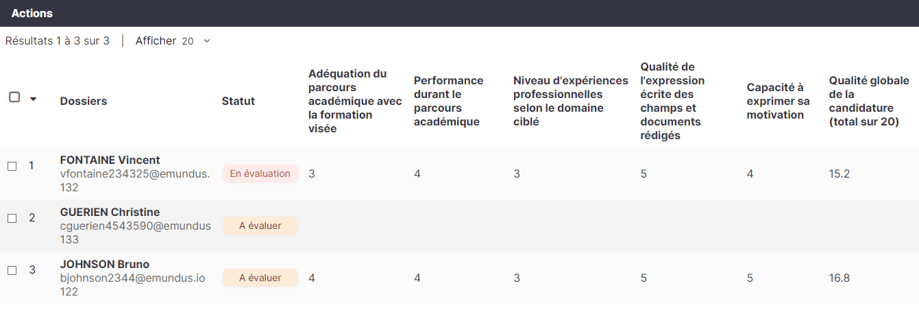 Capture d'écran de la liste des dossiers